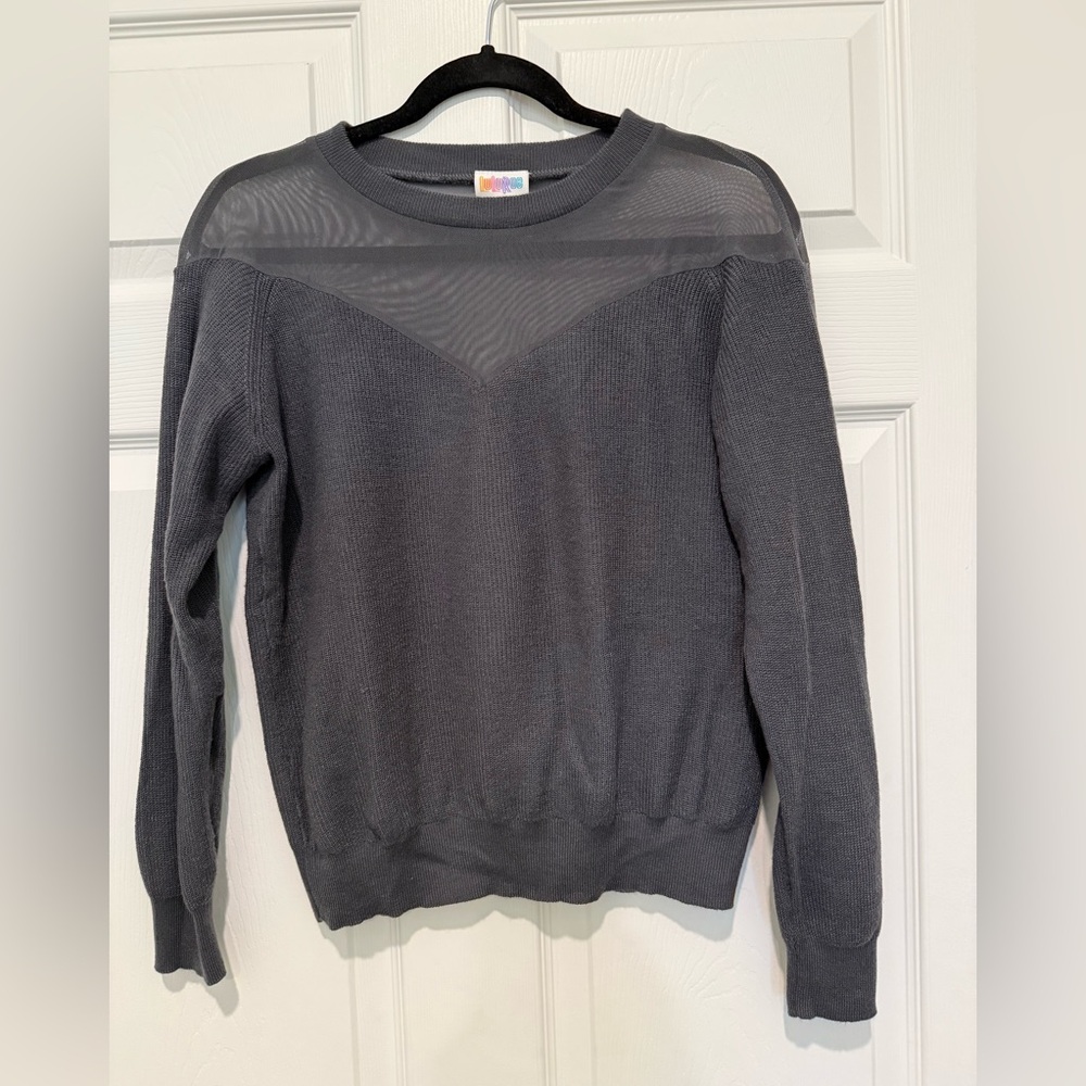 LuLaRoe Lizzy Charcoal Long Sleeve Mesh Sweater Top